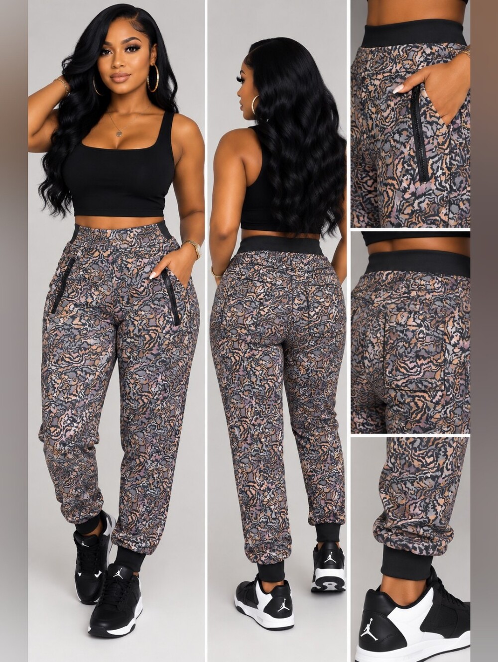 Athleta Black Waistband Multicolor Abstract Print Joggers